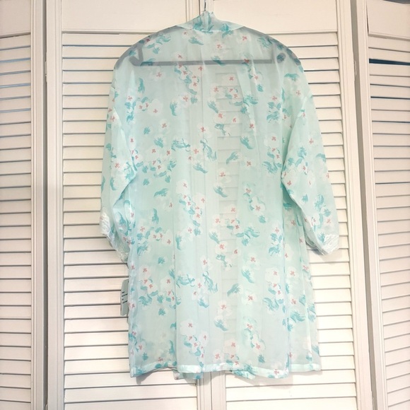 NWT Flora Nikrooz Open Front Robe Kimono Floral Blue Size Small Medium - Picture 3 of 8